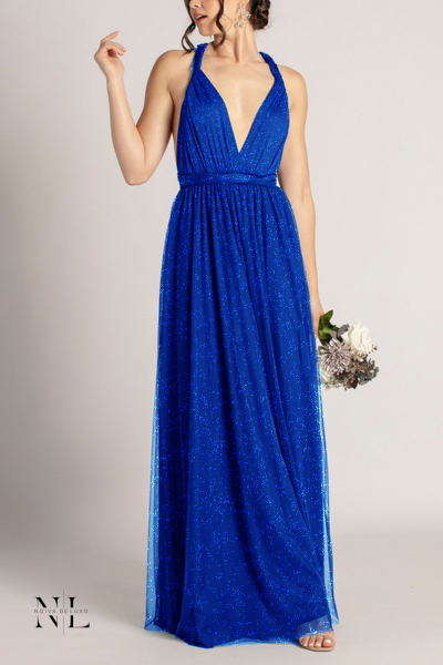 Vestido de Tule Azul Royal com Brilho Multiformas- infinity