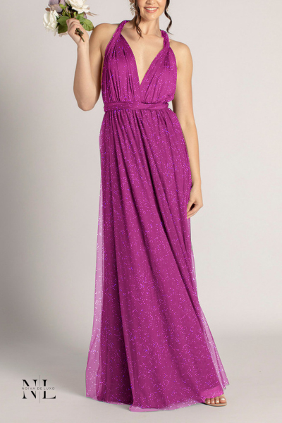 Vestido de Tule Fucsia com Brilho Multiformas- infinity
