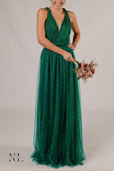 Vestido de Tule Verde Esmeralda com Brilho Multiformas- infinity