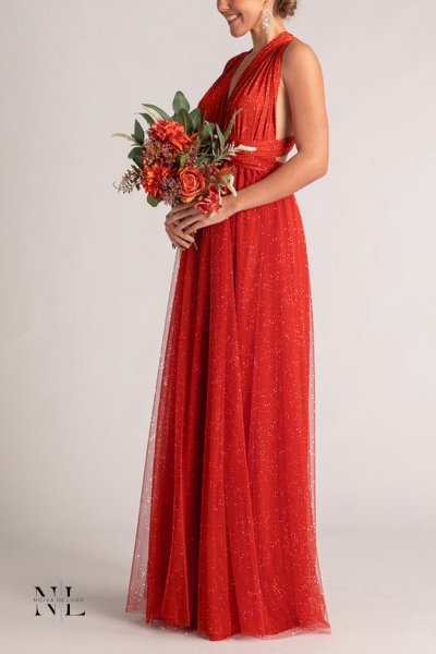 Vestido de Tule com Brilho Vermelho Multiformas- infinity