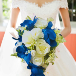 Buquê de Noiva Cascata Orquídea Flores Artificiais Realista- Azul Royal